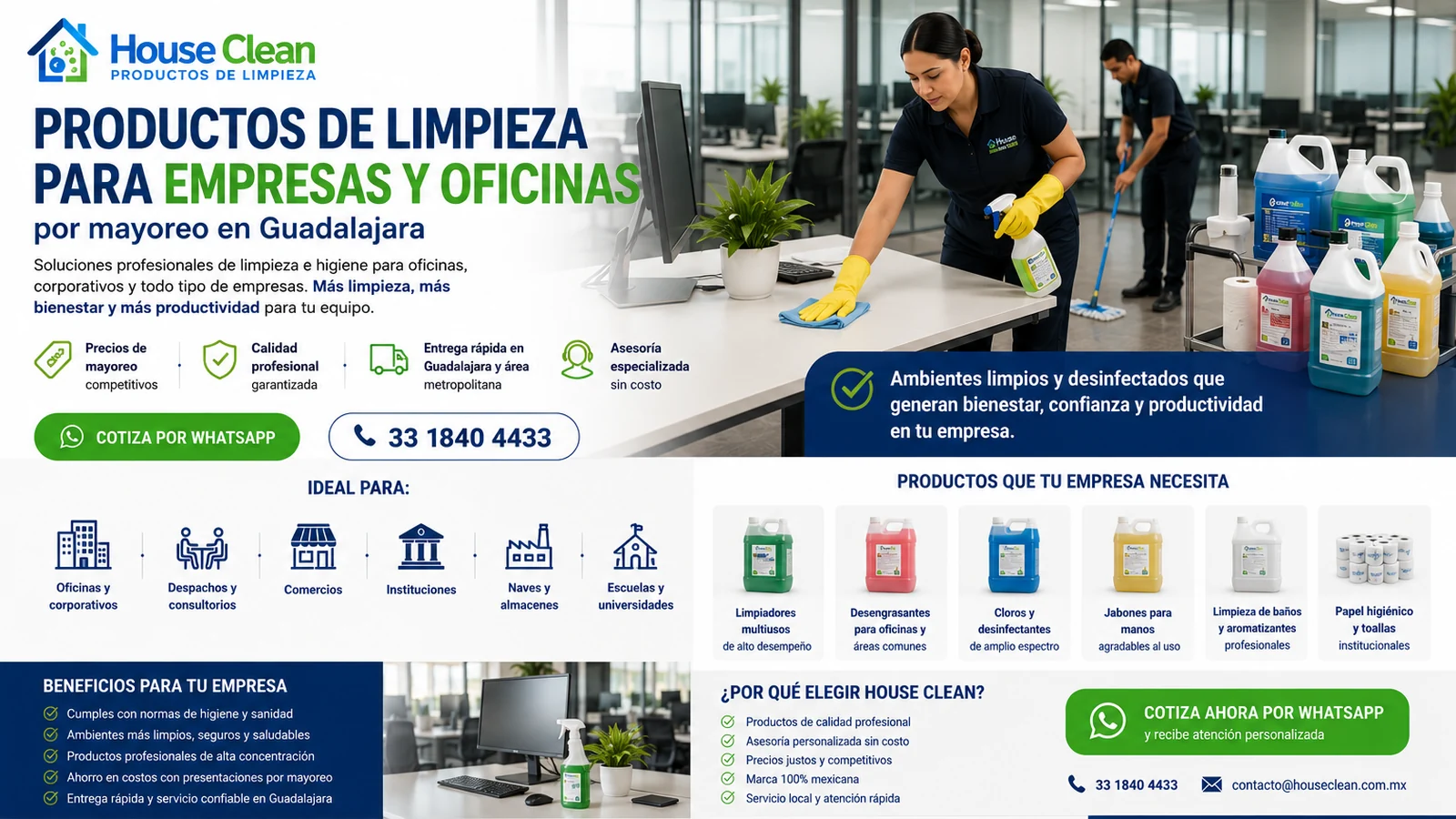 Productos de limpieza para empresas y oficinas por mayoreo en Guadalajara