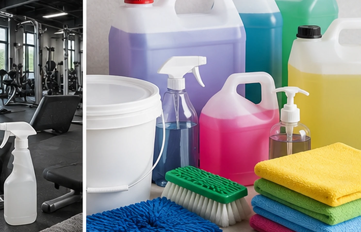 Detalle de productos y accesorios para limpieza comercial