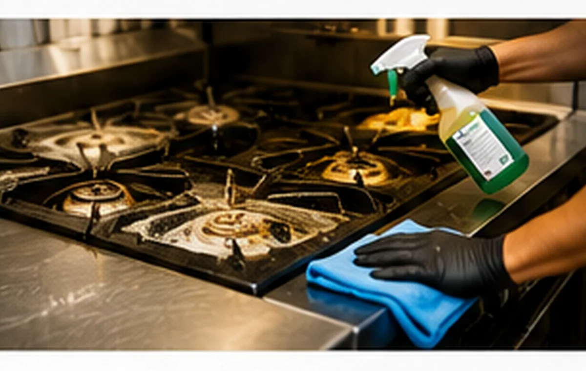 Limpieza de cocina de restaurante con desengrasante industrial y productos House Clean
